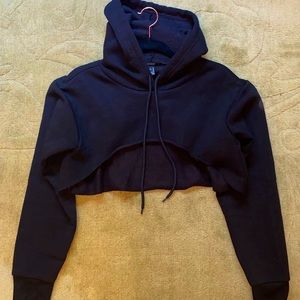 FOREVER21 Women's Black Super-cropped Pullover Hoodie